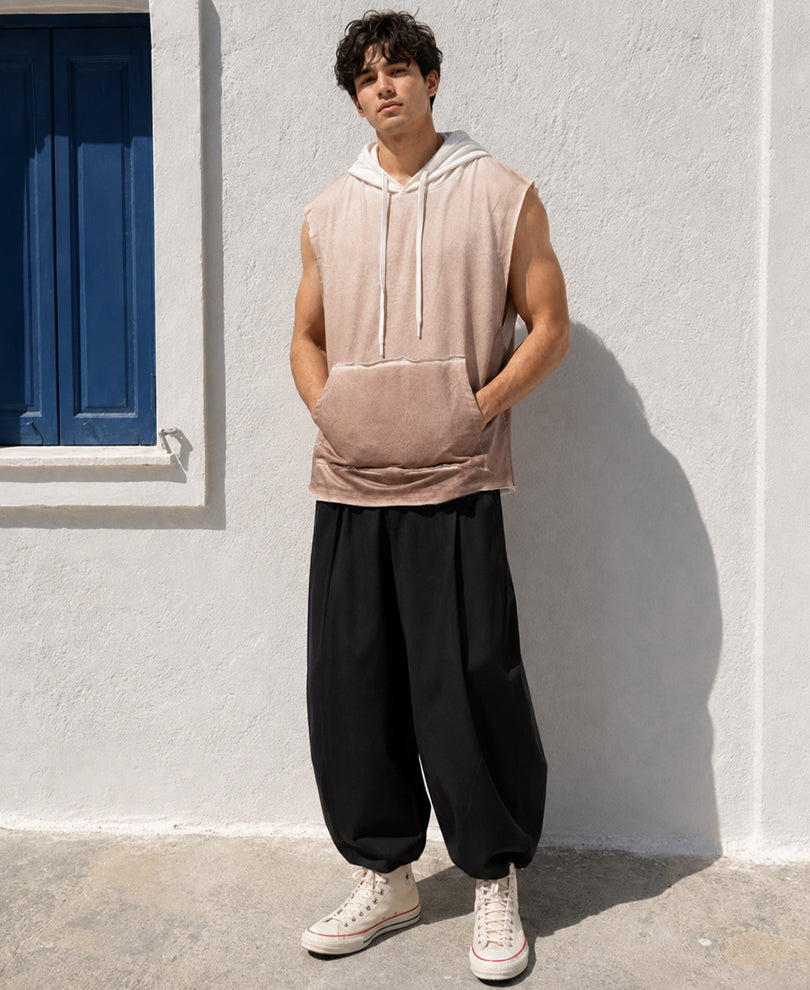 Brown Sprayed Hoodie Vest 100% Cotton