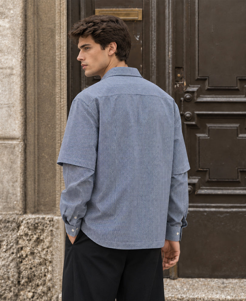 Navy Printed Microchecks Shirt