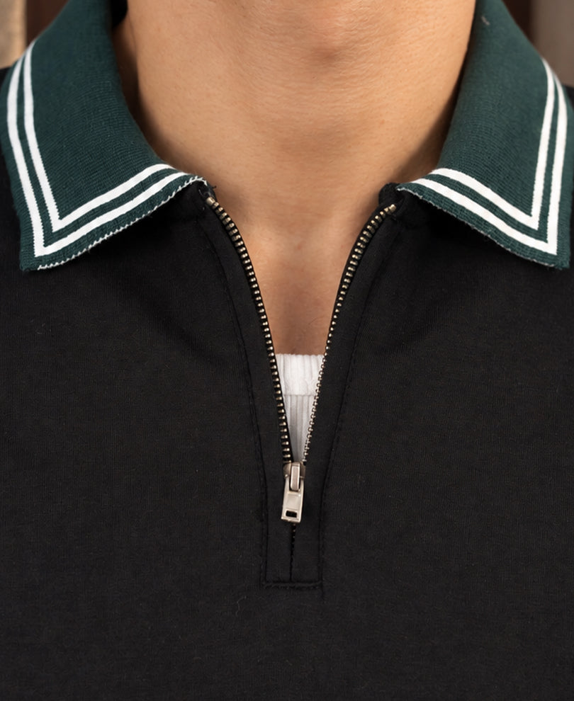 Black Contrast Collar Polo T-Shirt