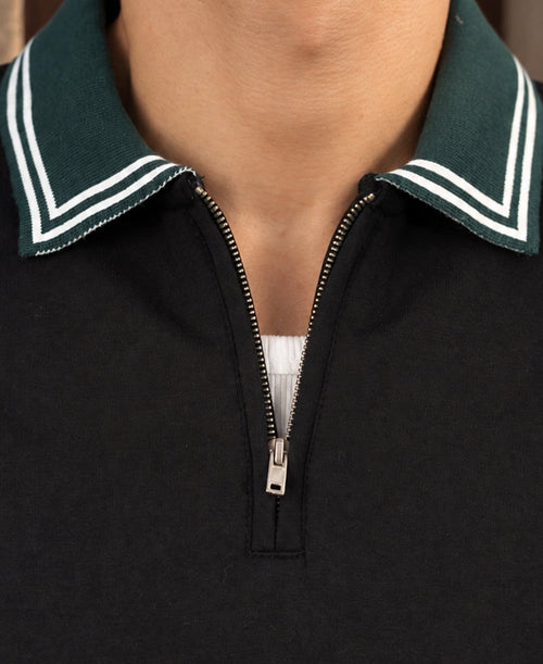 Black Contrast Collar Polo T-Shirt