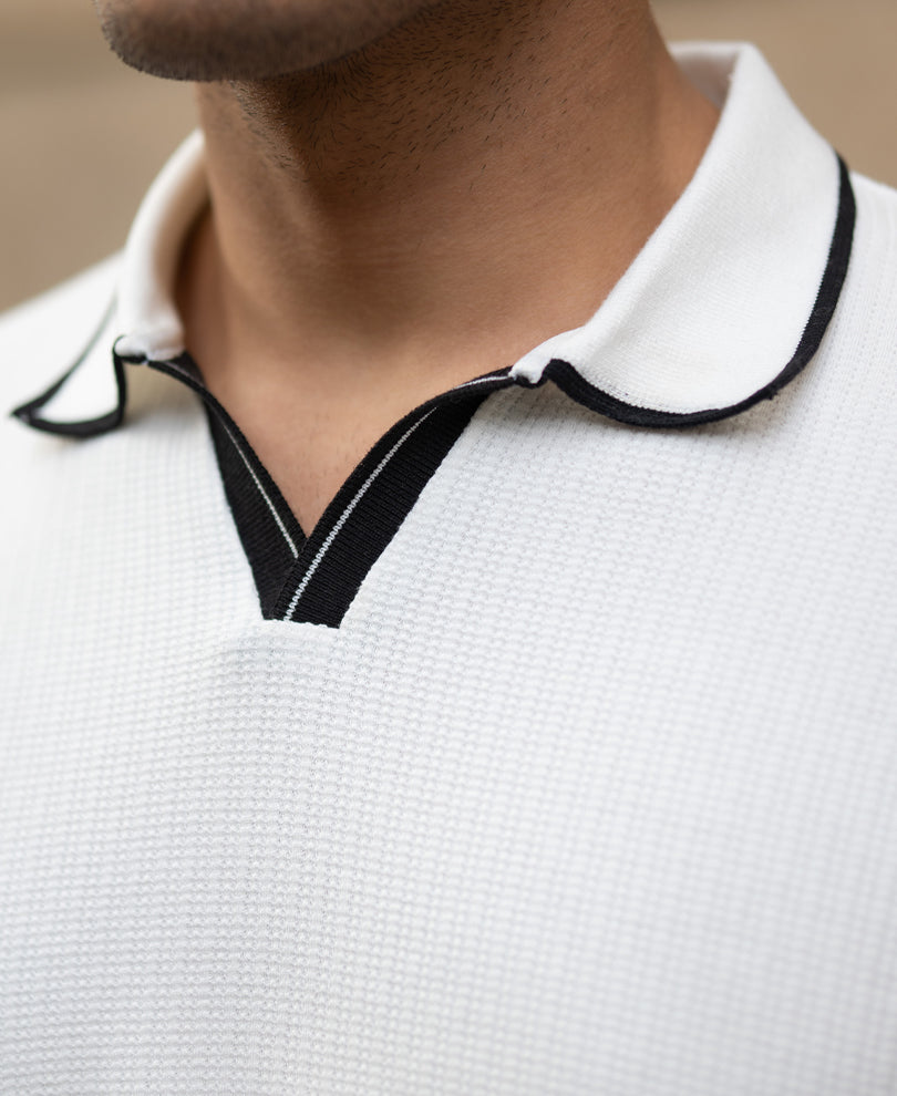Off White Contrast Polo T-Shirt