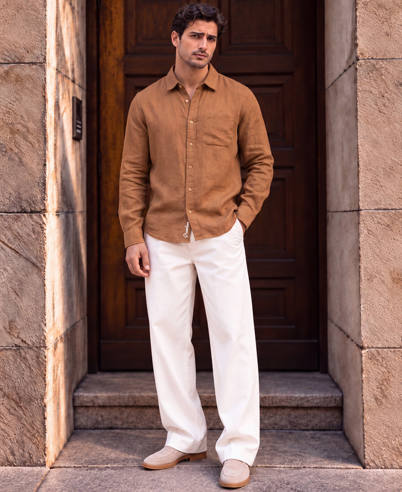 Tan 100% Linen Shirt