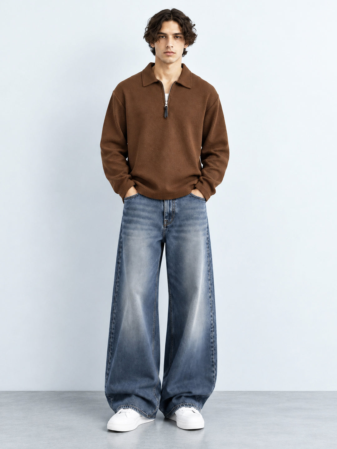 Brown Structured Zipper T-Shirt