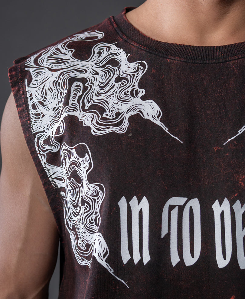 Washed Brown Printed Drop Shoulder Sando 100% Cotton