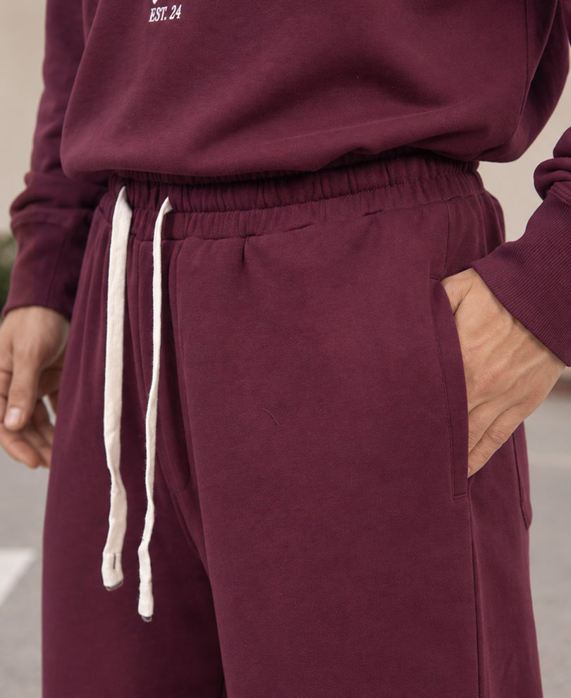 Wine Embroidered Zipper Sweatshirt