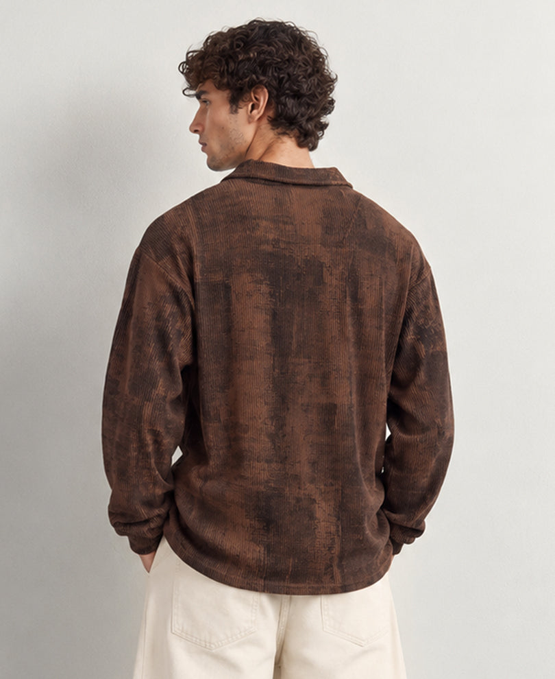 Brown Abstract Print Polo T-Shirt