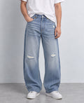 Blue Distressed Washed Baggy Jeans