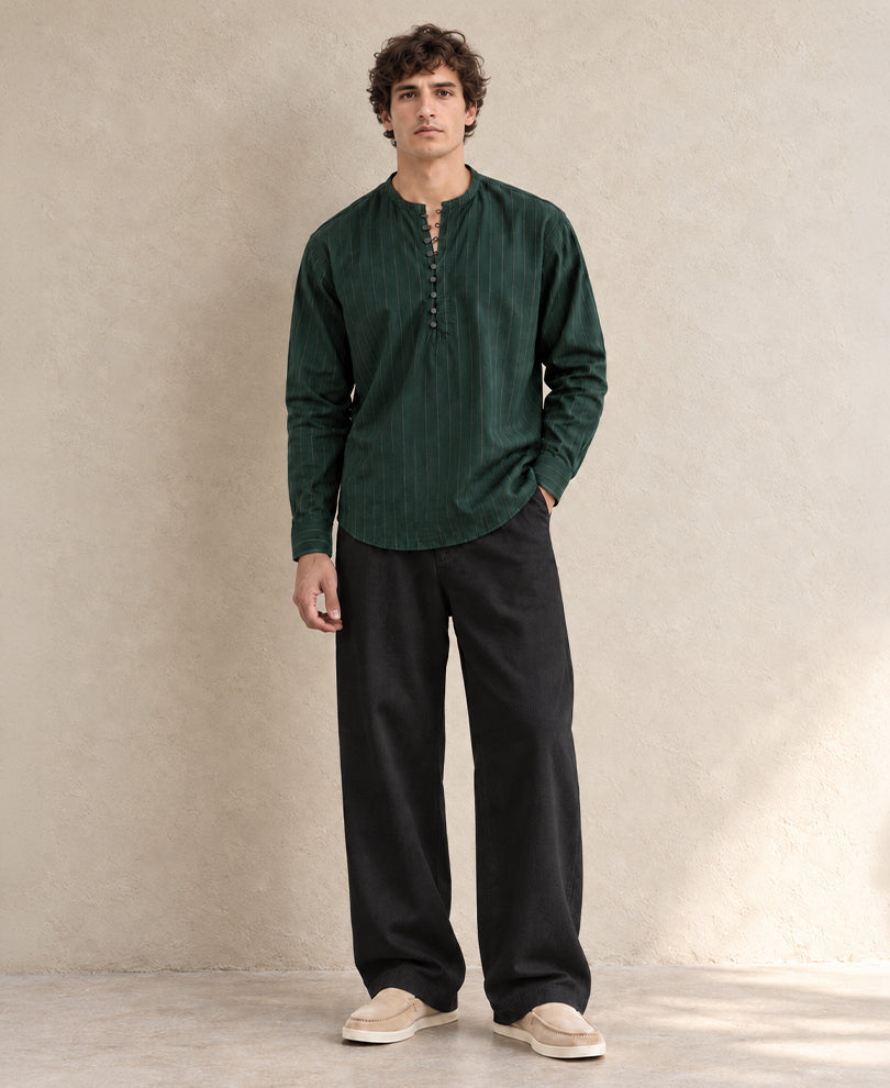Green Striped Kurta Shirt