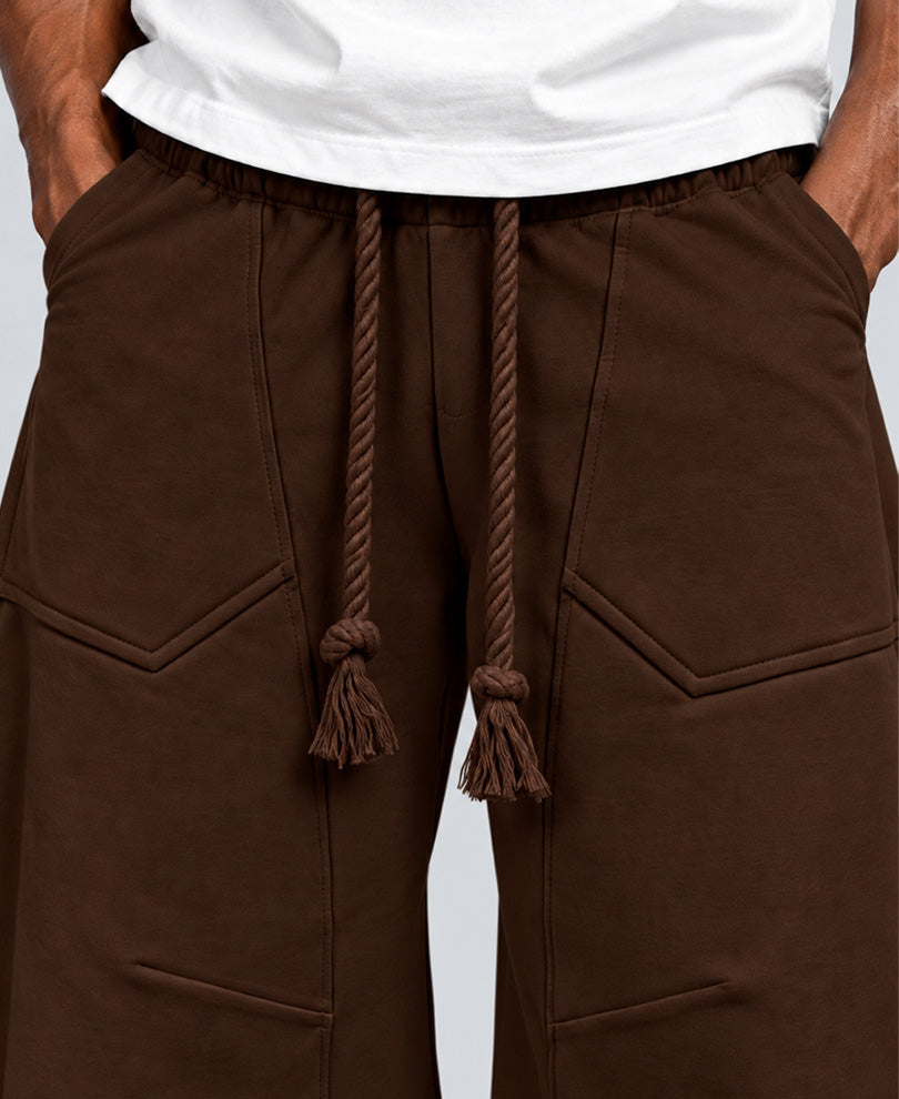 Brown Panelled Barrel Fit Trackpants