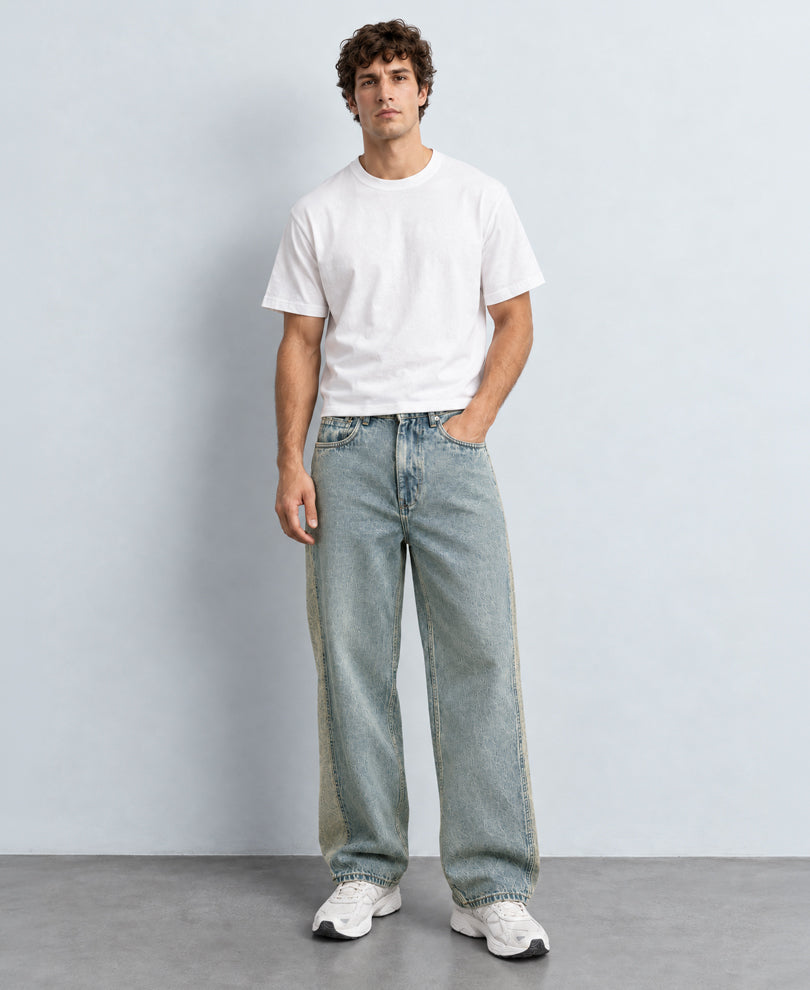 Blue Panelled Baggy Jeans