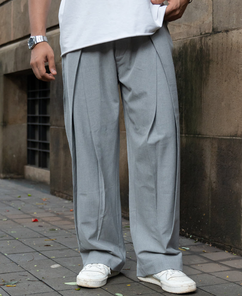 Grey Cross Pleat Baggy Trouser