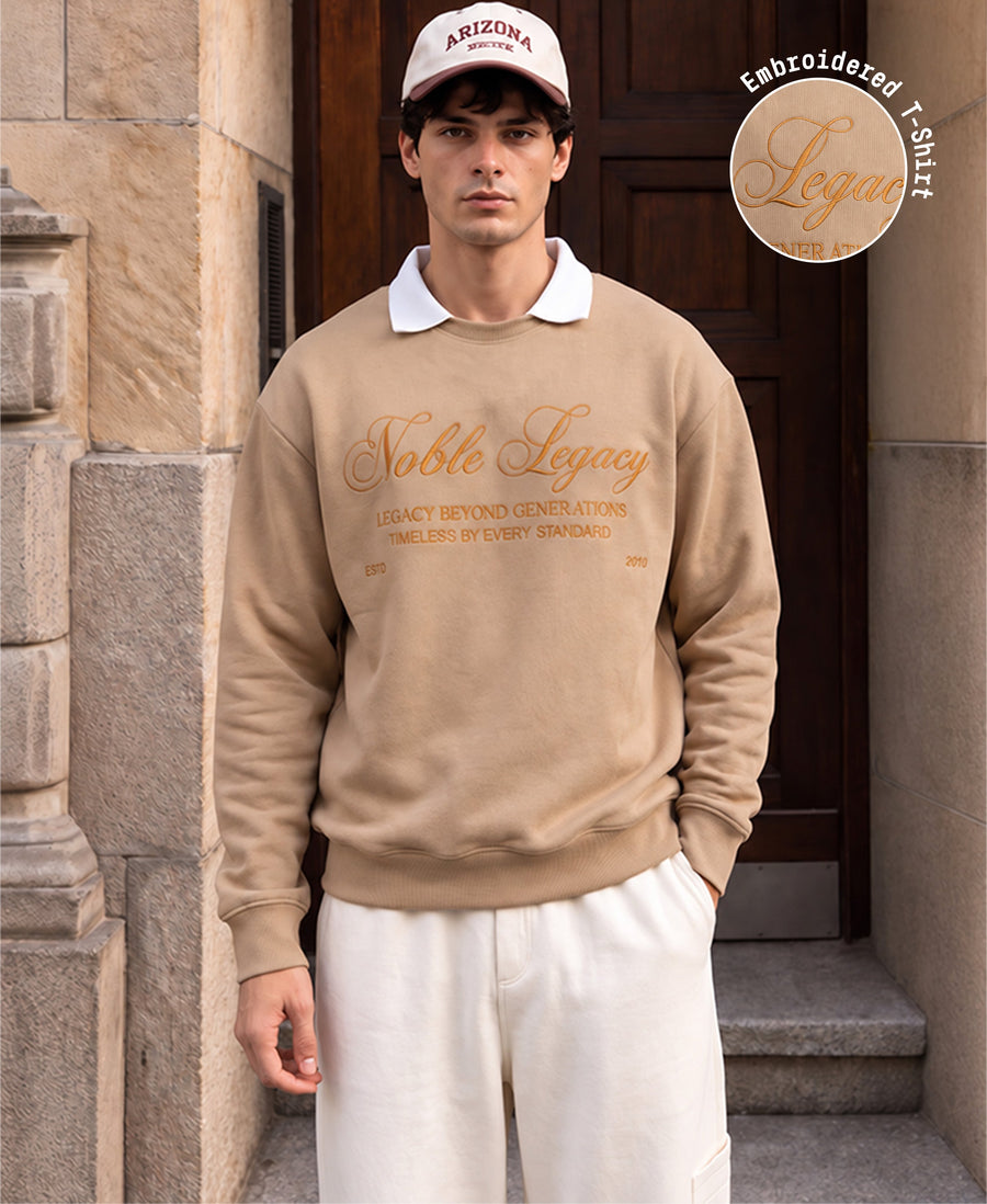 Beige Embroidered Knitted T-Shirt