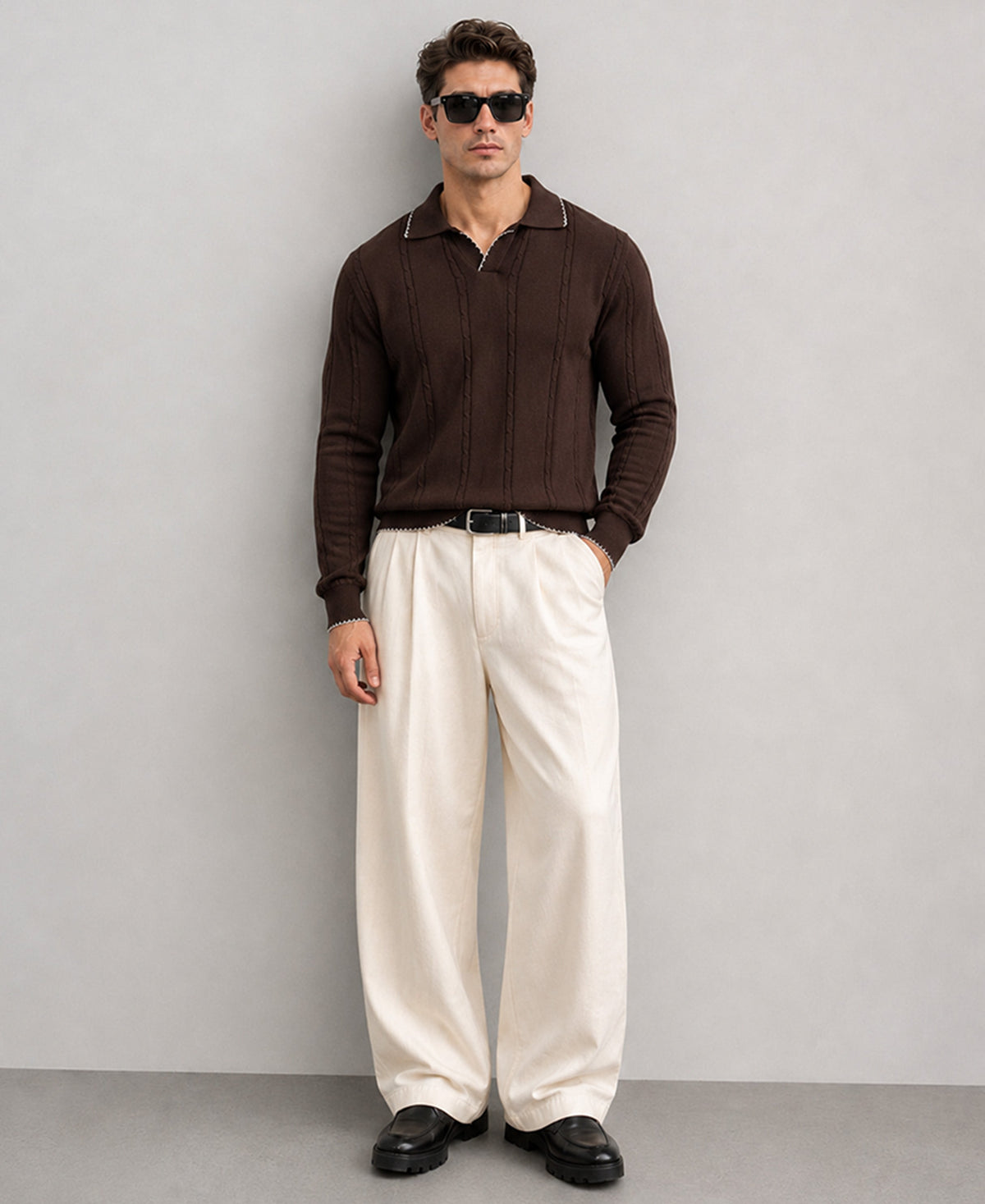 Brown Cable Knit T-Shirt 100% Cotton