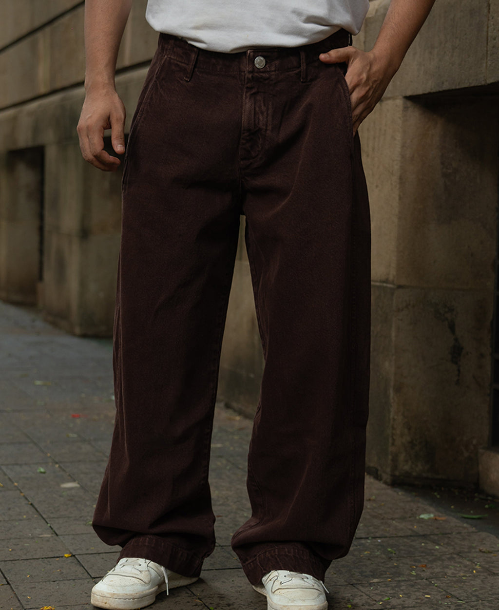 Brown Washed Barrel Fit Jeans