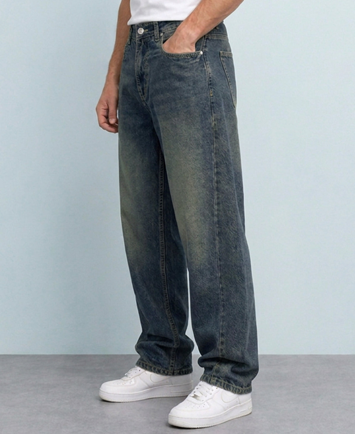 Mid Blue Barrel Fit Jeans