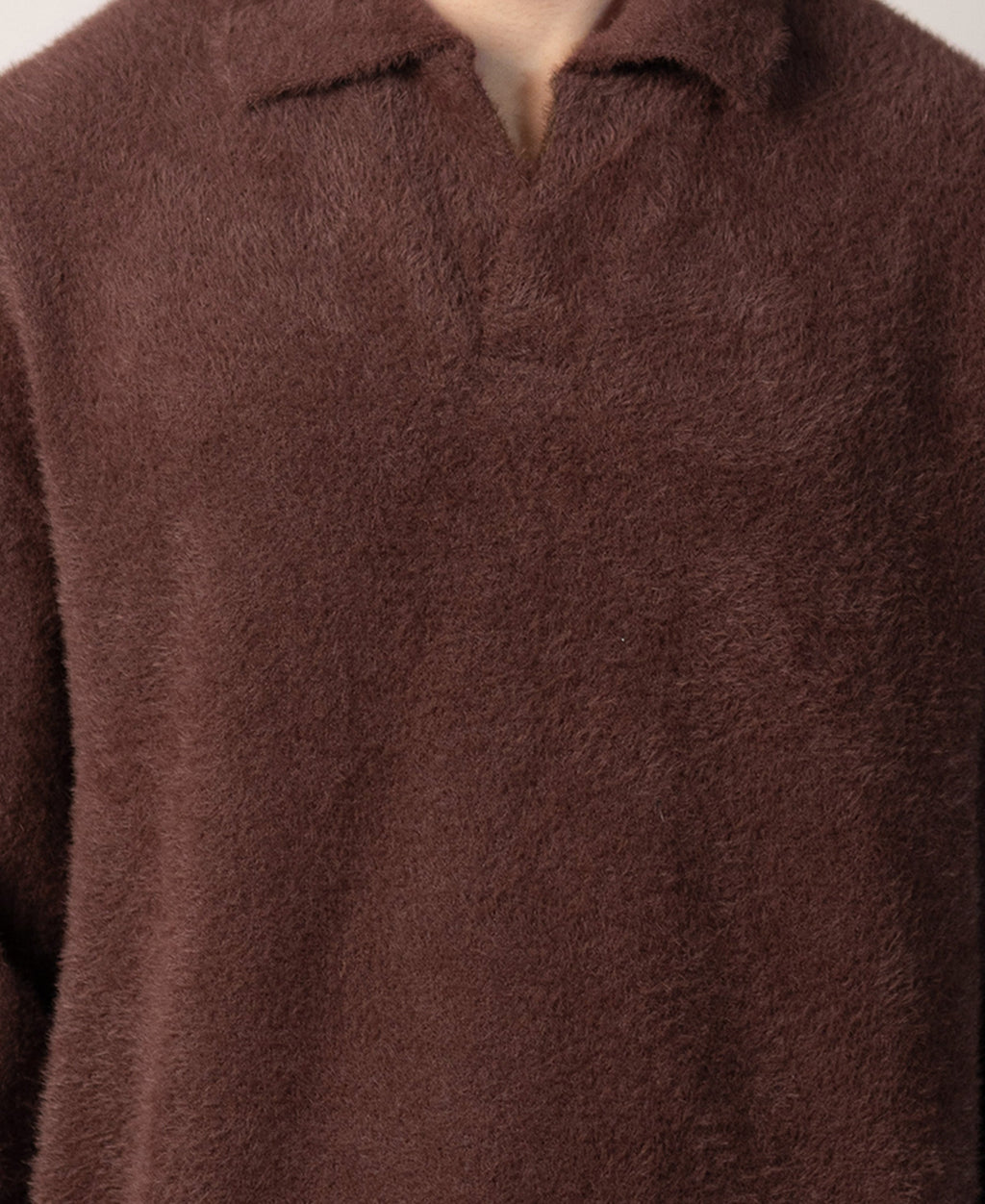 Brown Fuzzy Polo Neck Sweater
