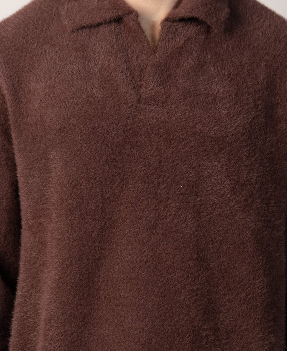 Brown Fuzzy Polo Neck Sweater