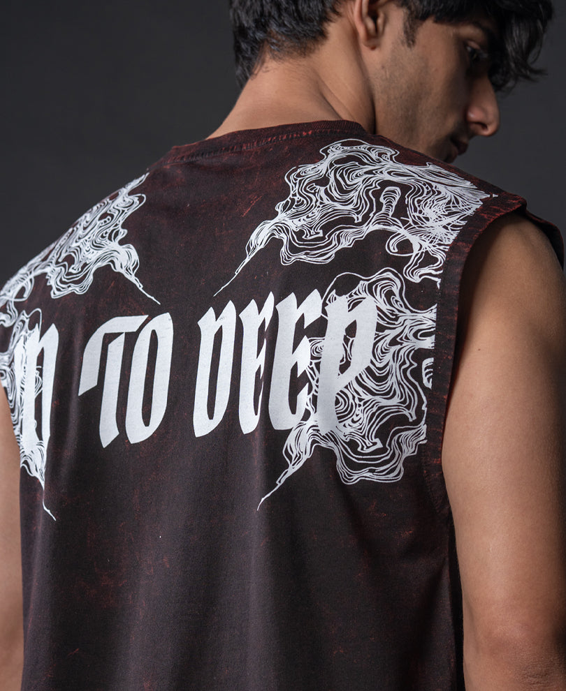 Washed Brown Printed Drop Shoulder Sando 100% Cotton