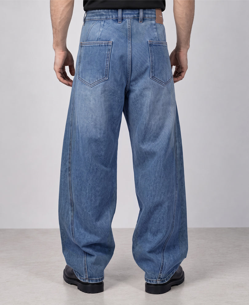 Blue Panelled Baggy Fit Jeans