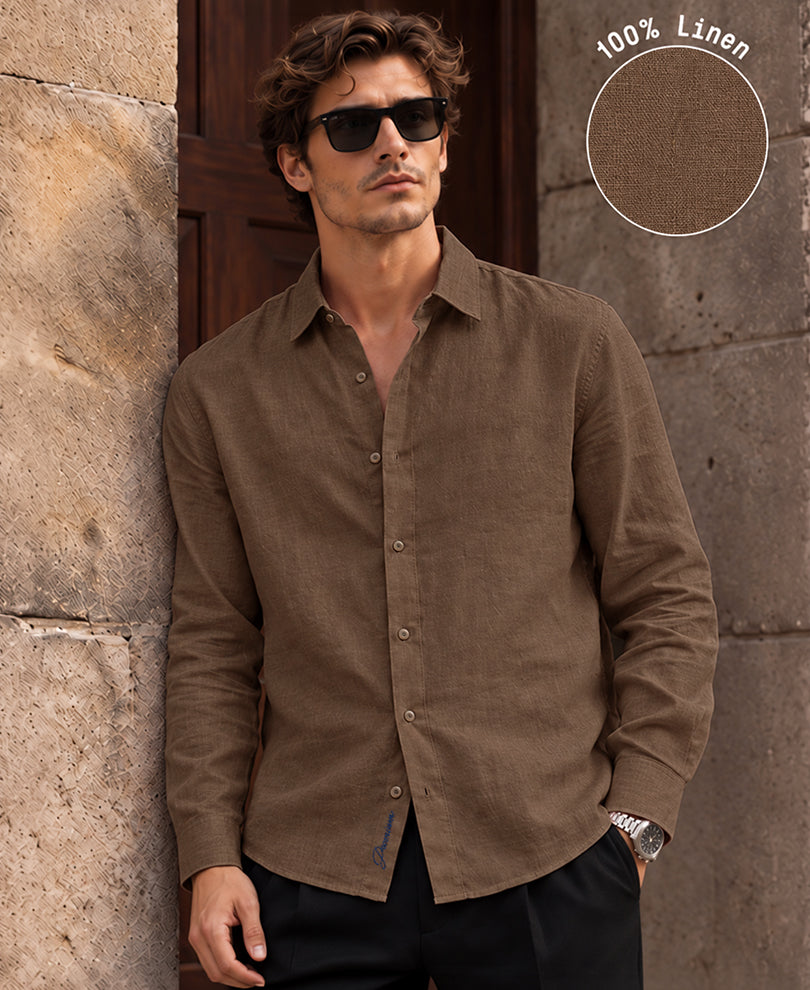 Brown 100% Linen Shirt