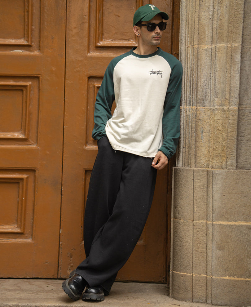 Off White & Teal Raglan T-Shirt 100% Cotton