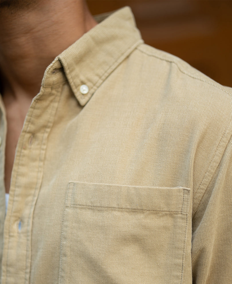 Beige Corduroy Buttondown Shirt 100% Cotton