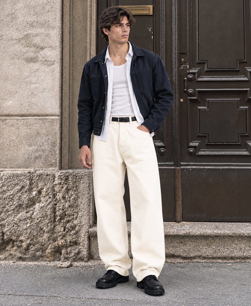 Cream Baggy Fit Jeans