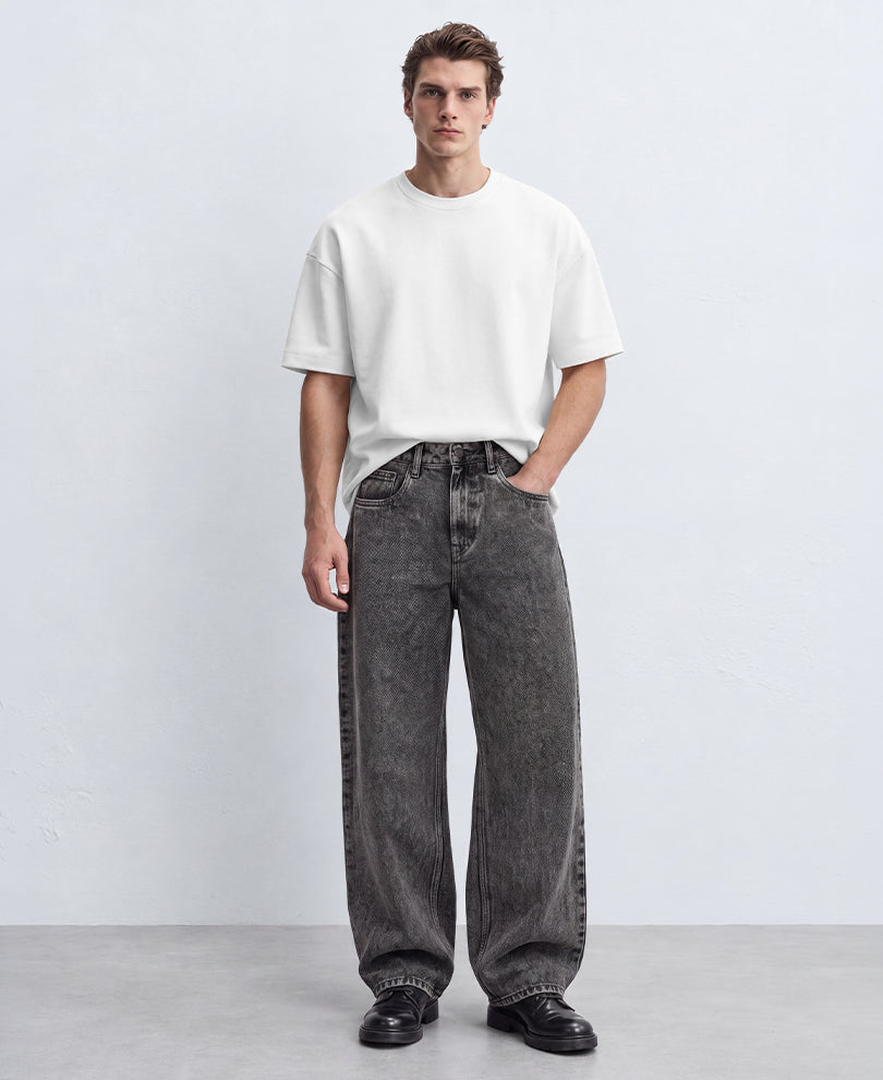 Charcoal Washed Baggy Fit Jeans