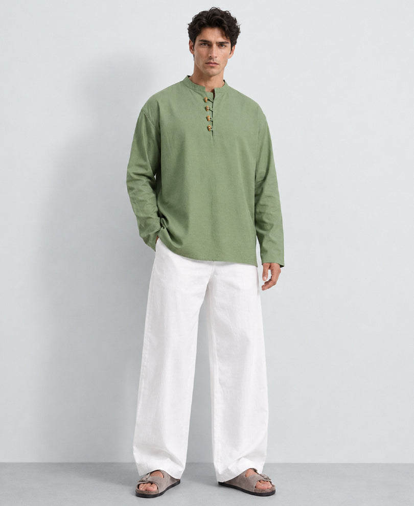 Mint Linen Blend Kurta Shirt
