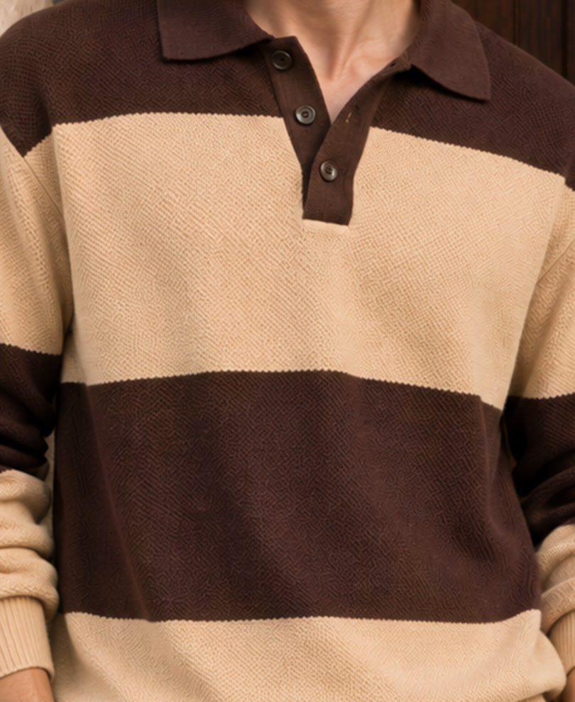 Brown & Beige Striped Knit T-Shirt