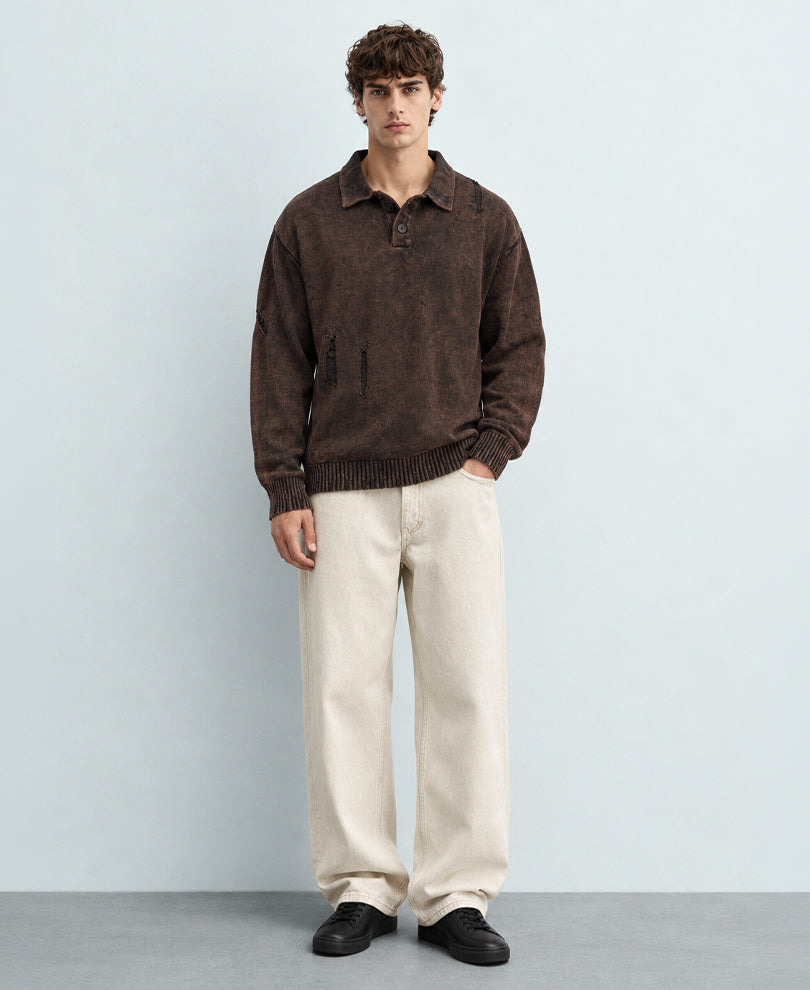 Brown Distressed Cotton T-Shirt
