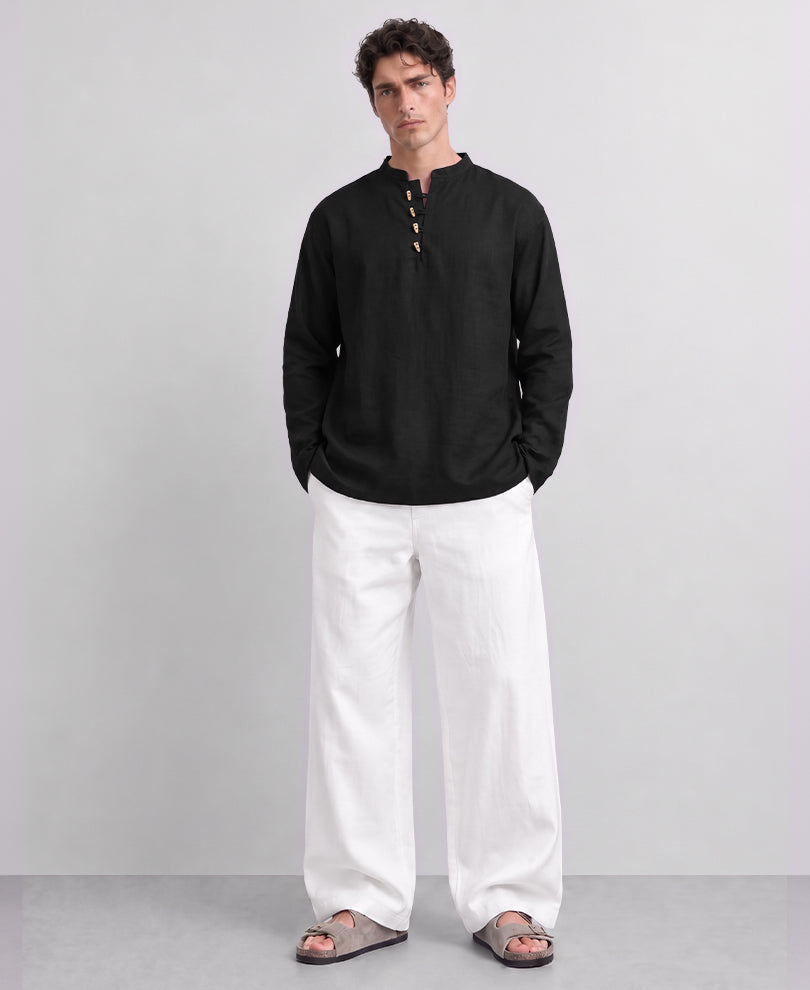 Black Linen Blend Kurta Shirt