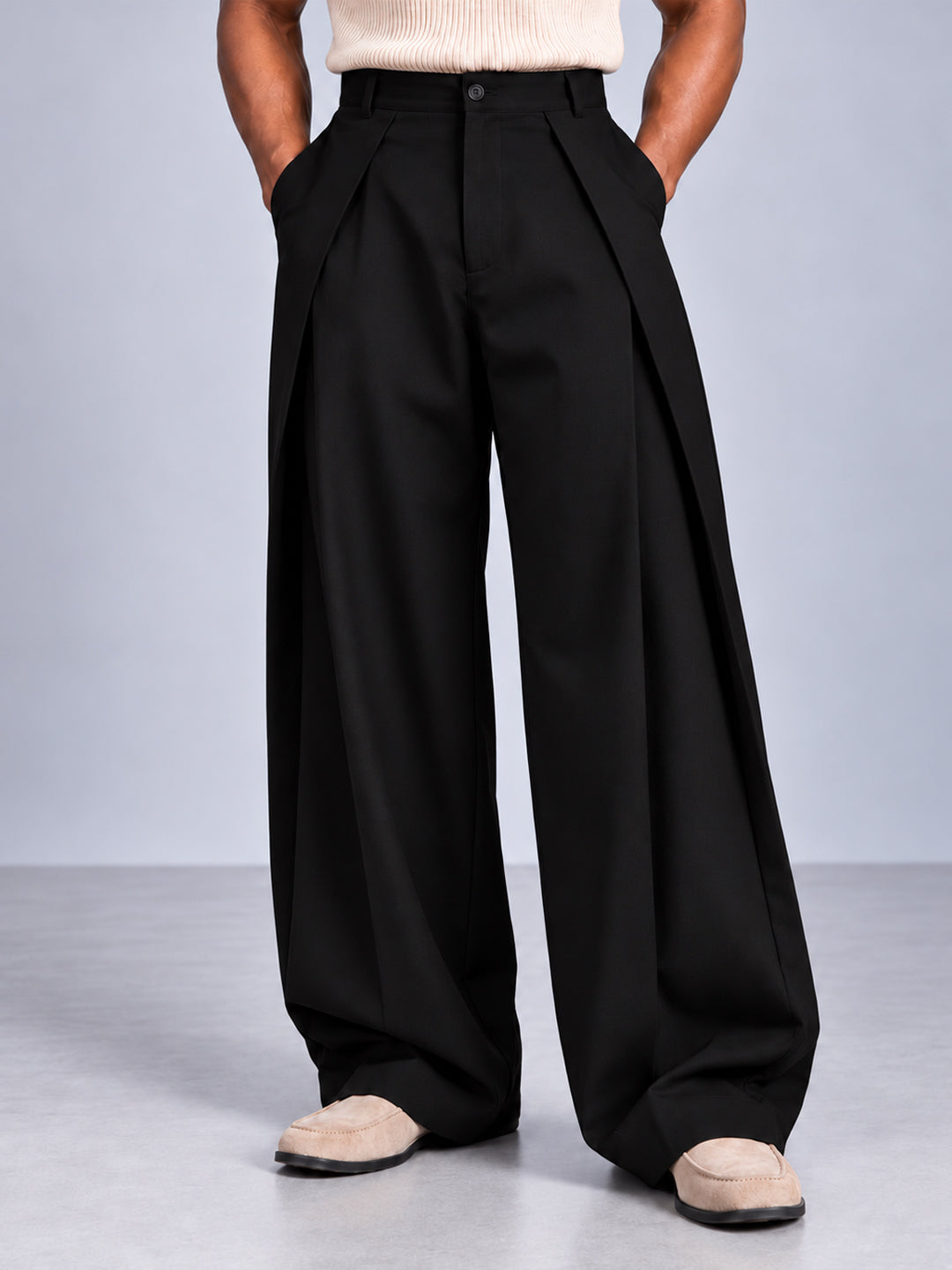 Black Cross Pleat Baggy Trouser
