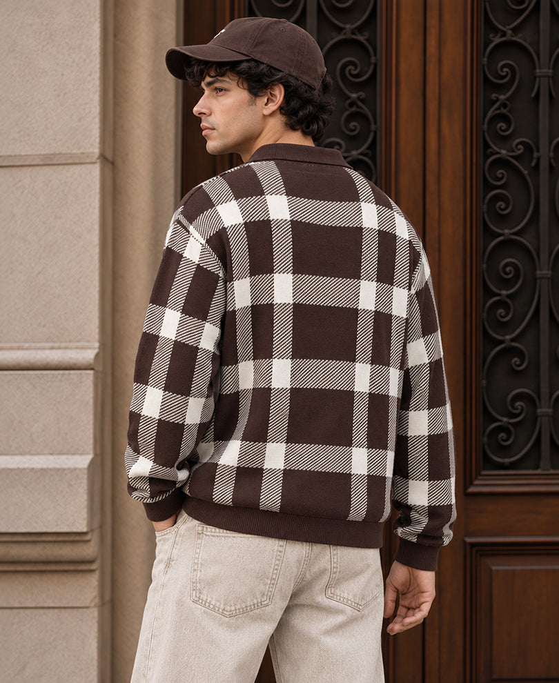 Brown Checks Knitted T-Shirt