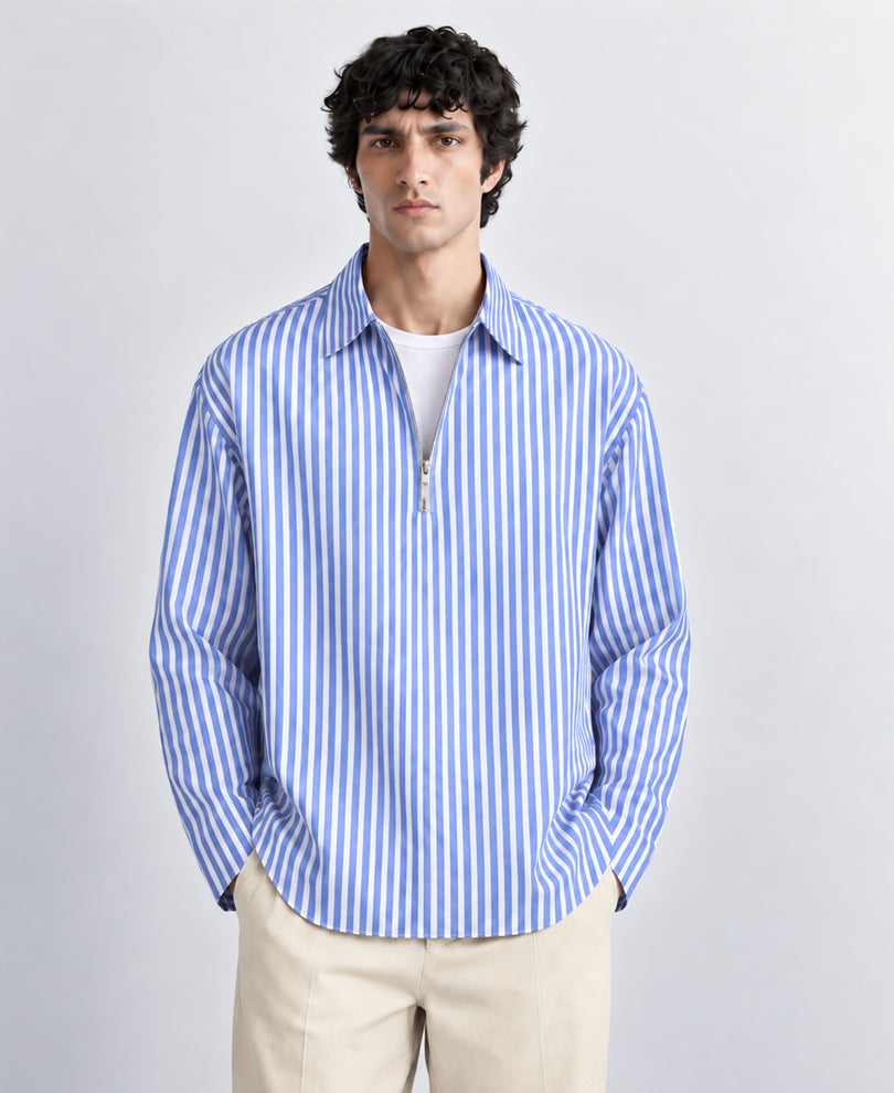 Blue Stripe Zipper Kurta Shirt