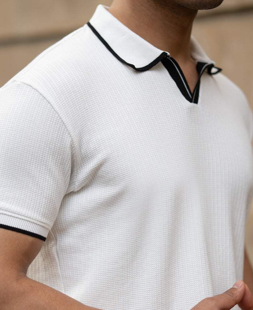 Off White Contrast Polo T-Shirt