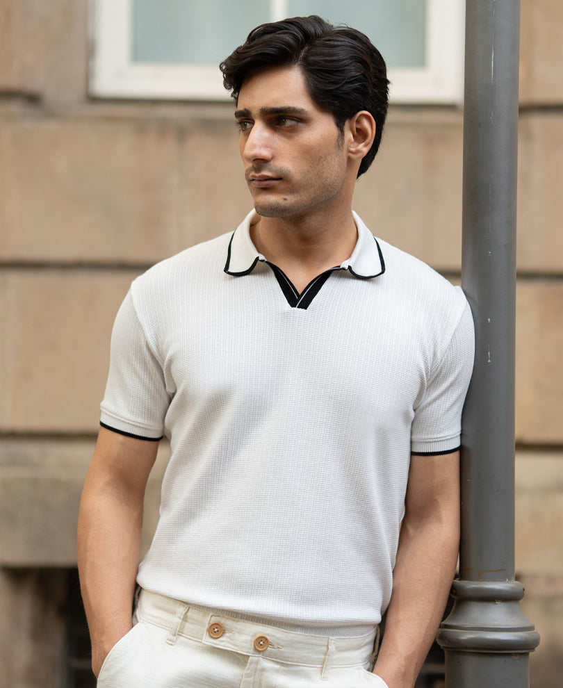 Off White Contrast Polo T-Shirt