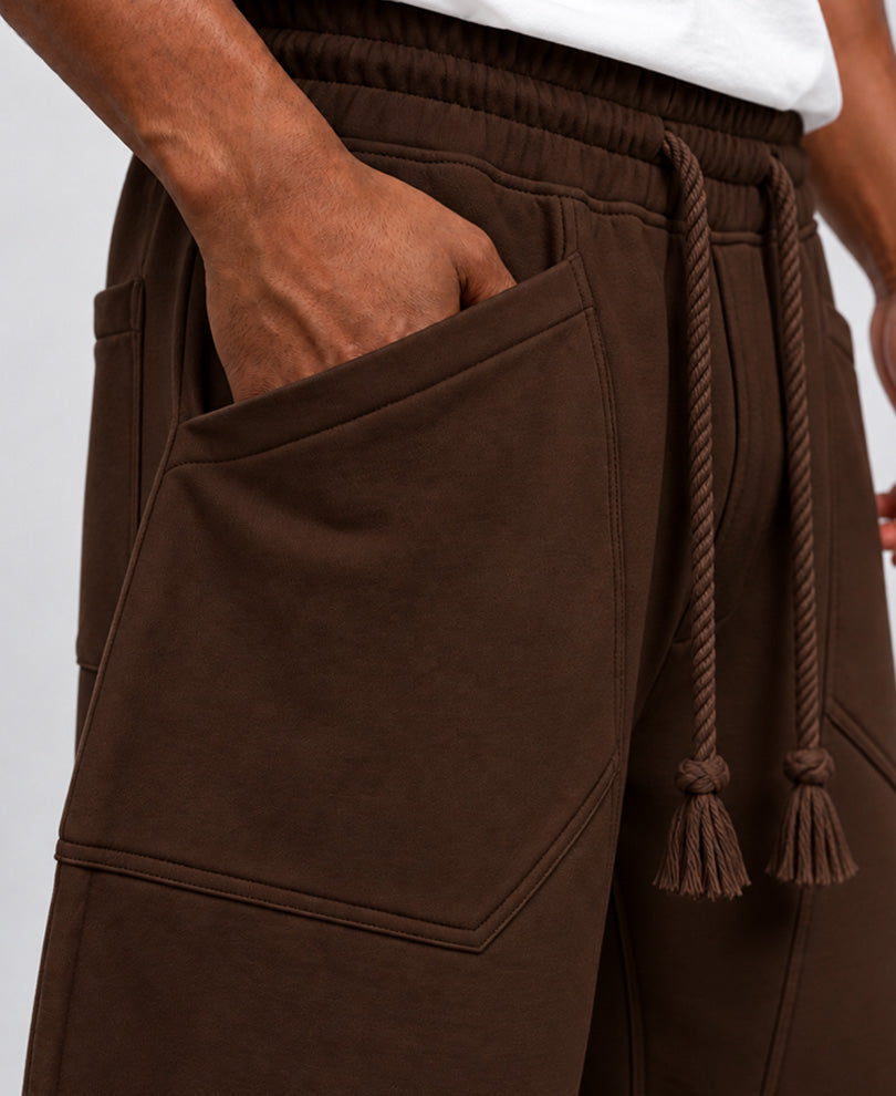 Brown Panelled Barrel Fit Trackpants