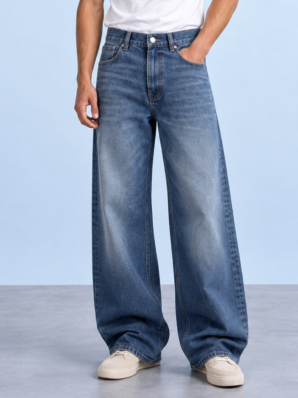 Mid Blue Washed Baggy Fit Jeans