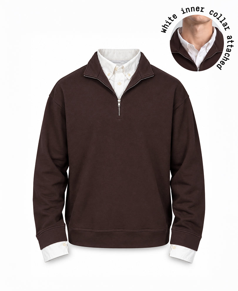 Brown Double Collared Zipper T-Shirt