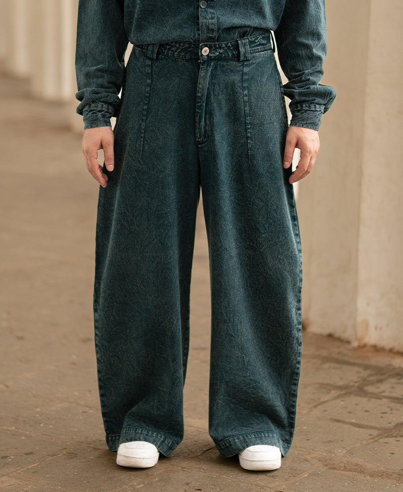 Dark Green Washed Structured Cord Set 100% Cotton
