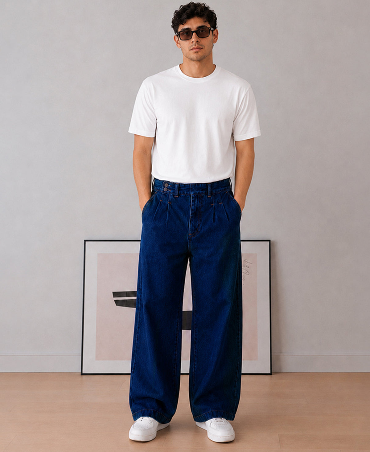 Indigo Pleated Denim Gurkha Pants