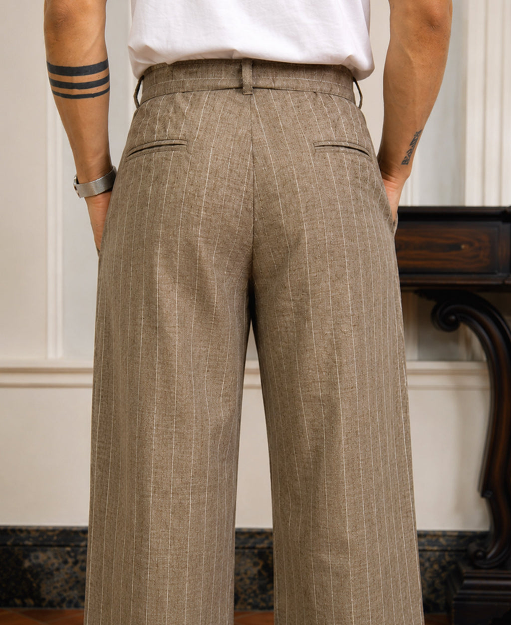 Brown Melange Striped Trouser