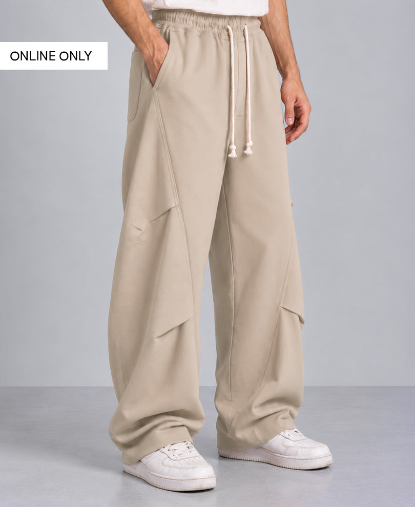 Beige Barrel Fit Panelled Trackpants