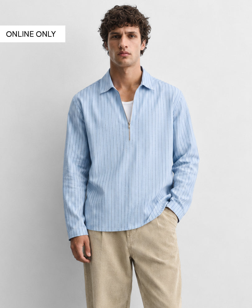 Blue Striped Zipper Shirt