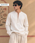 Off White Striped Kurta Shirt