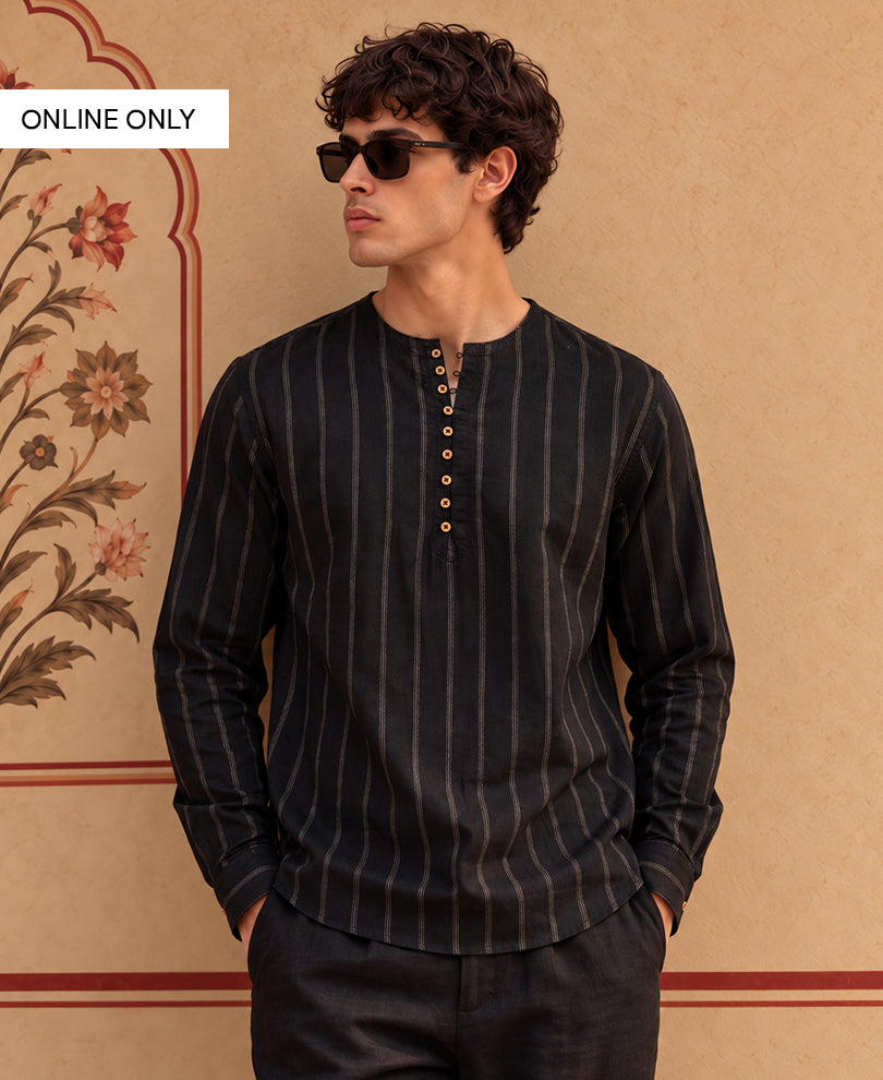 Black Striped Kurta Shirt
